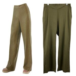 NWT Cristina B Linen Rayon Blend Olive Wide-Leg Pants Size Medium